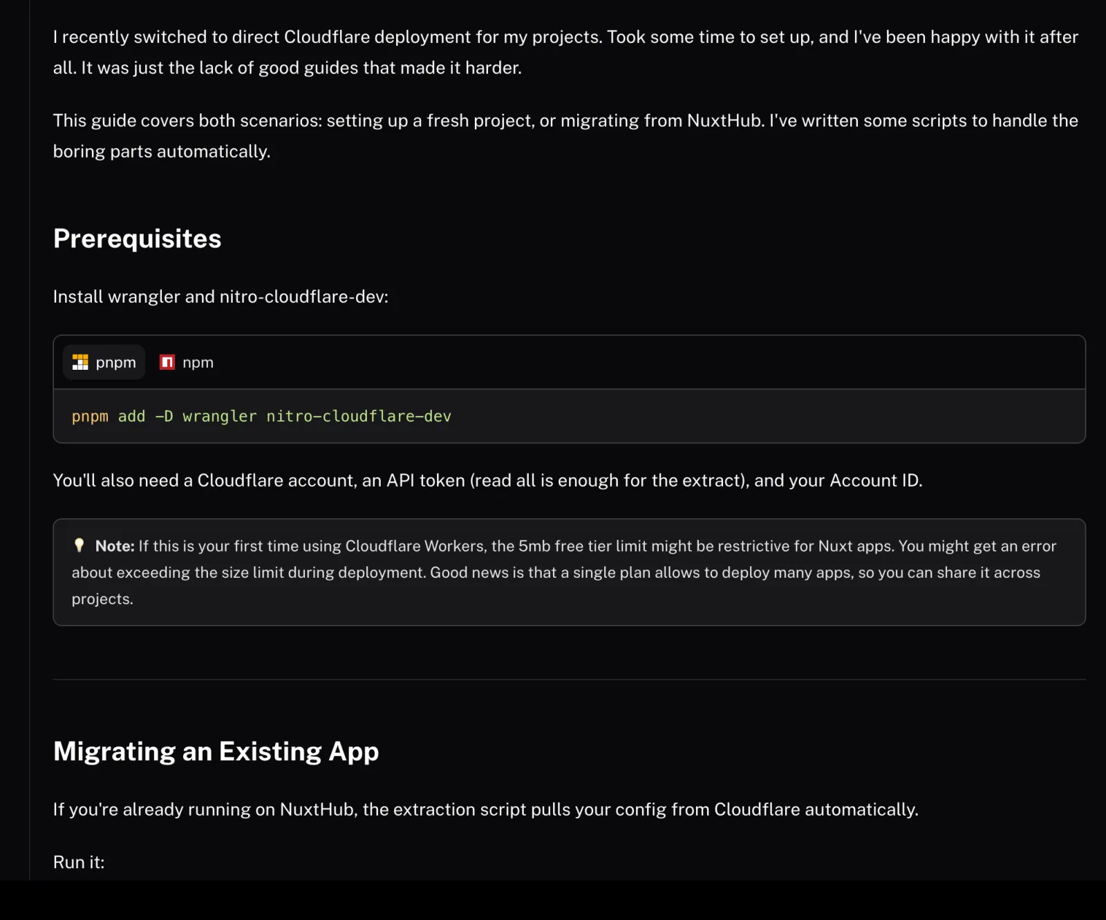 An article with a tabbed code group and a callout written straight into the Markdown