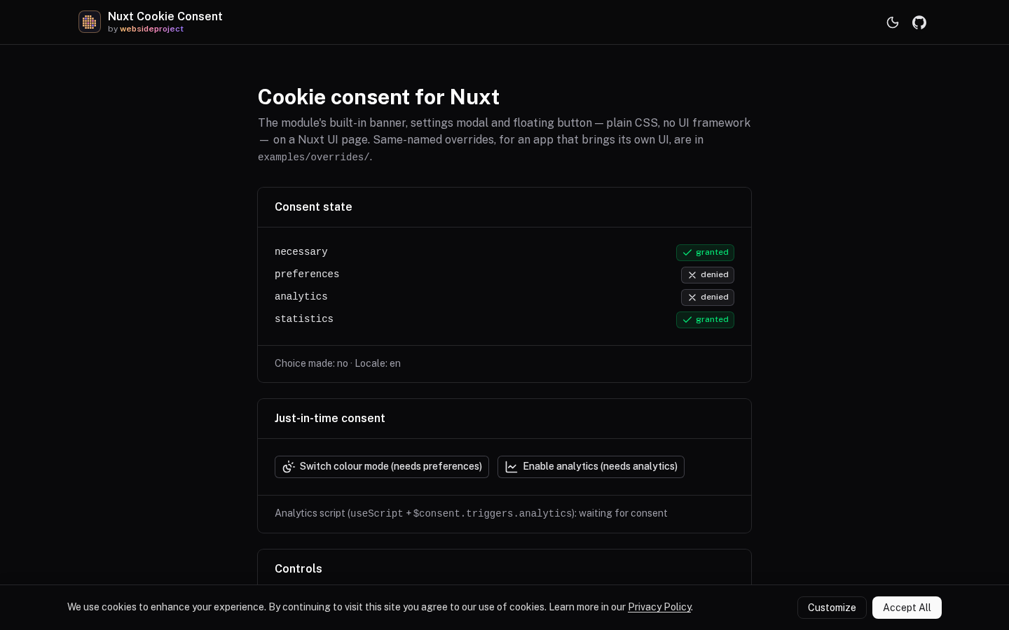 The banner in dark mode